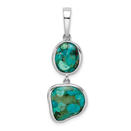 Sterling Silver Pendant with Synthetic Turquoise, Asymmetrical Bezel, Bohemian Southwestern Style