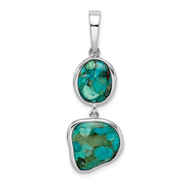 Sterling Silver Pendant with Synthetic Turquoise, Asymmetrical Bezel, Bohemian Southwestern Style