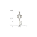 Sterling Silver Heart Key Pendant with Ornate Heart Design for Women