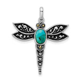 Sterling Silver Dragonfly Pendant with Turquoise and Marcasite, Filigree Boho Design