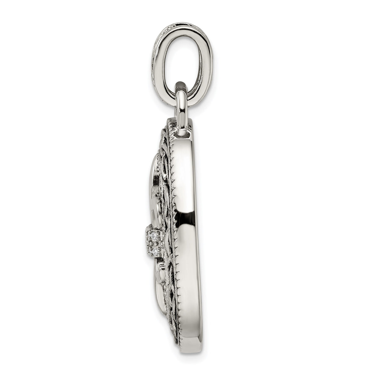 Sterling Silver Pendant with Cubic Zirconia, Fleur de Lis, Celtic Knot, Antique Style