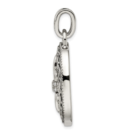 Sterling Silver Pendant with Cubic Zirconia, Fleur de Lis, Celtic Knot, Antique Style