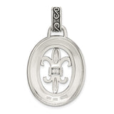 Sterling Silver Pendant with Cubic Zirconia, Fleur de Lis, Celtic Knot, Antique Style