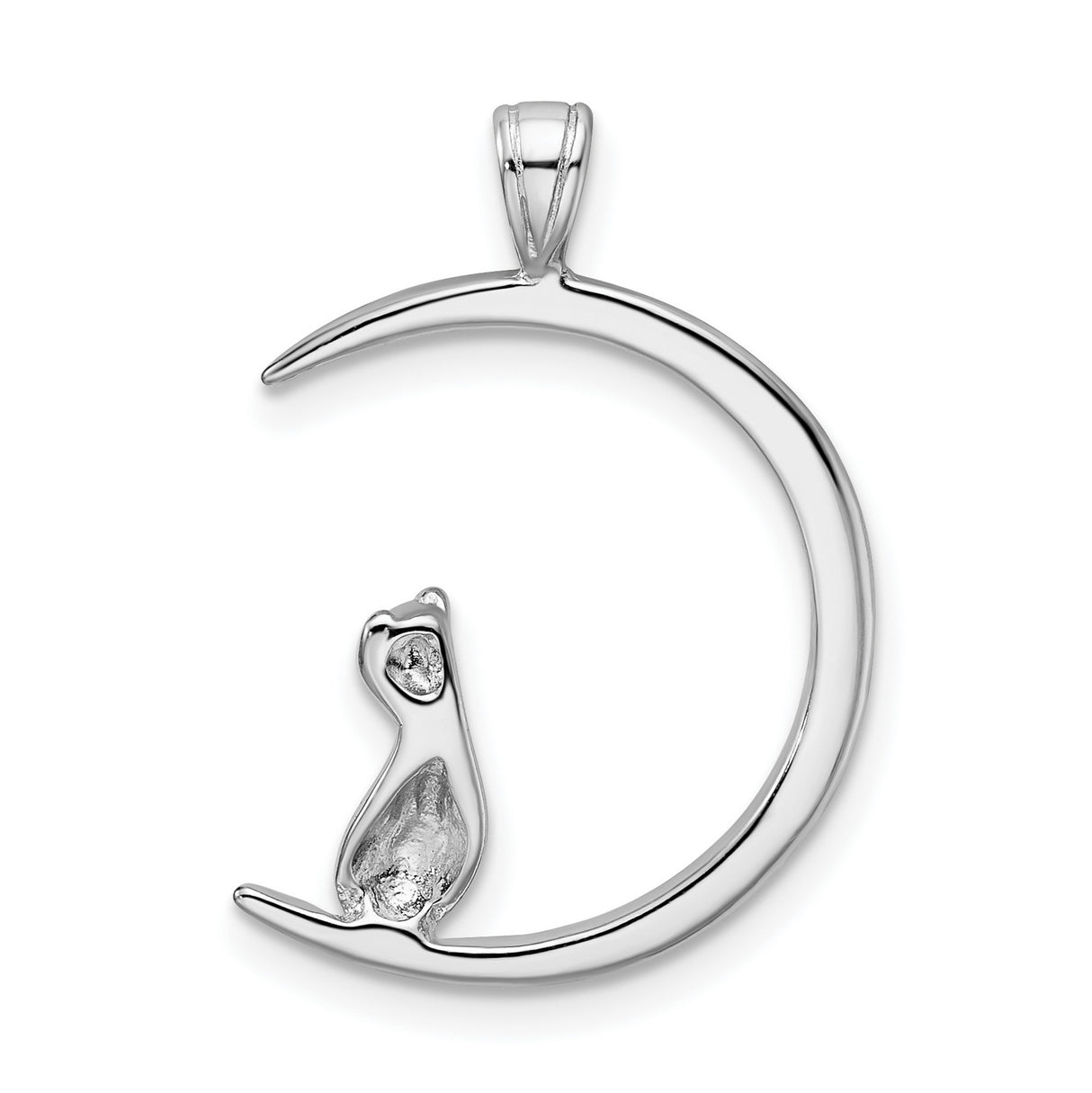 Cat With CZ Sitting On Crescent Moon Charm Pendant in Real 925 Sterling Silver