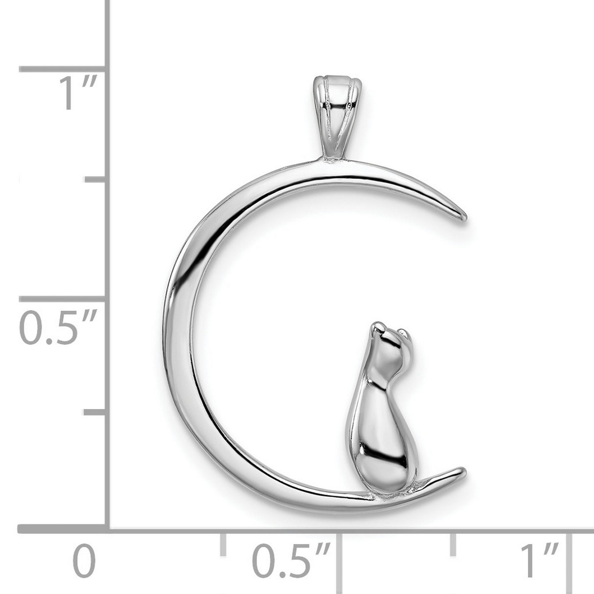 Cat With CZ Sitting On Crescent Moon Charm Pendant in Real 925 Sterling Silver