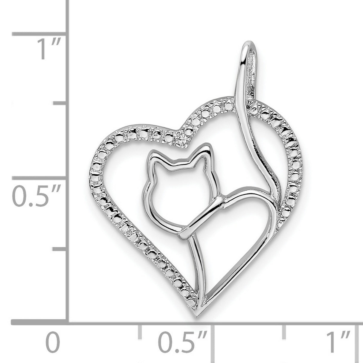 CZ Heart Cat Silhouette Charm Pendant in Real 925 Sterling Silver