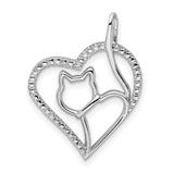 CZ Heart Cat Silhouette Charm Pendant in Real 925 Sterling Silver