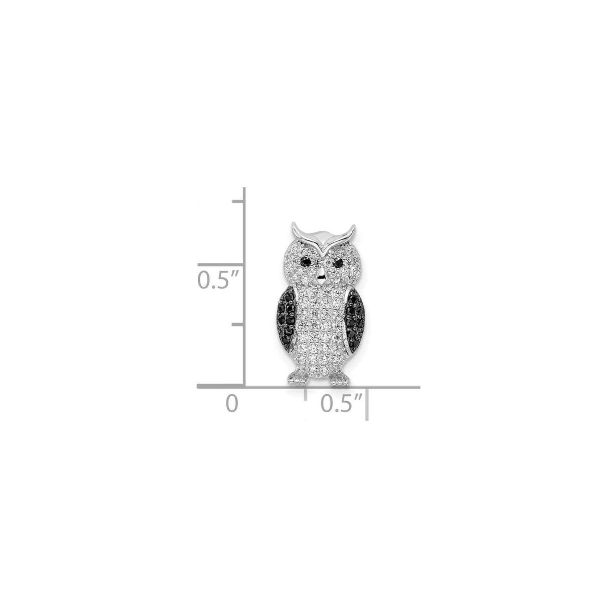 Sterling Silver Owl Pendant with Clear and Black Cubic Zirconia, Animal Charm Design