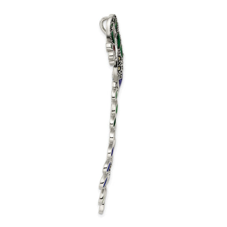 Sterling Silver Peacock Brooch with Green and Blue Enamel and Marcasite Detailing