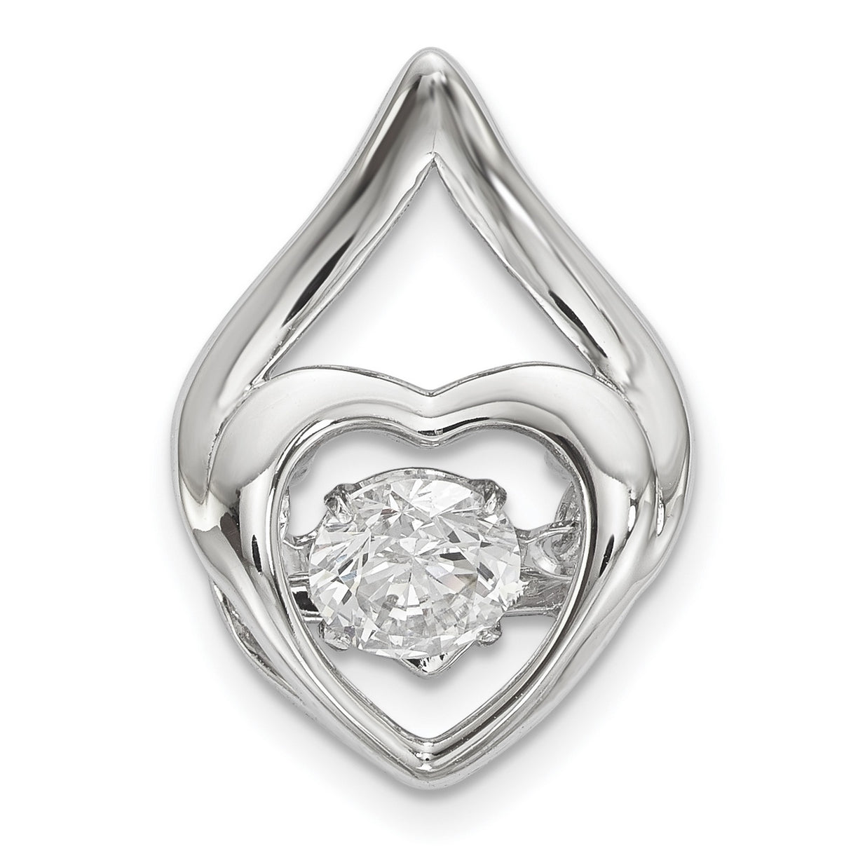 Vibrant Crystal Heart Chain Slide Charm Pendant in Real 925 Sterling Silver