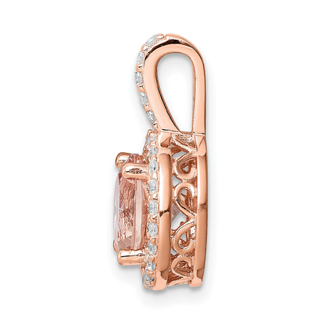 Sterling Silver Rose Gold Plated Pendant with Pink Cubic Zirconia and Halo Design