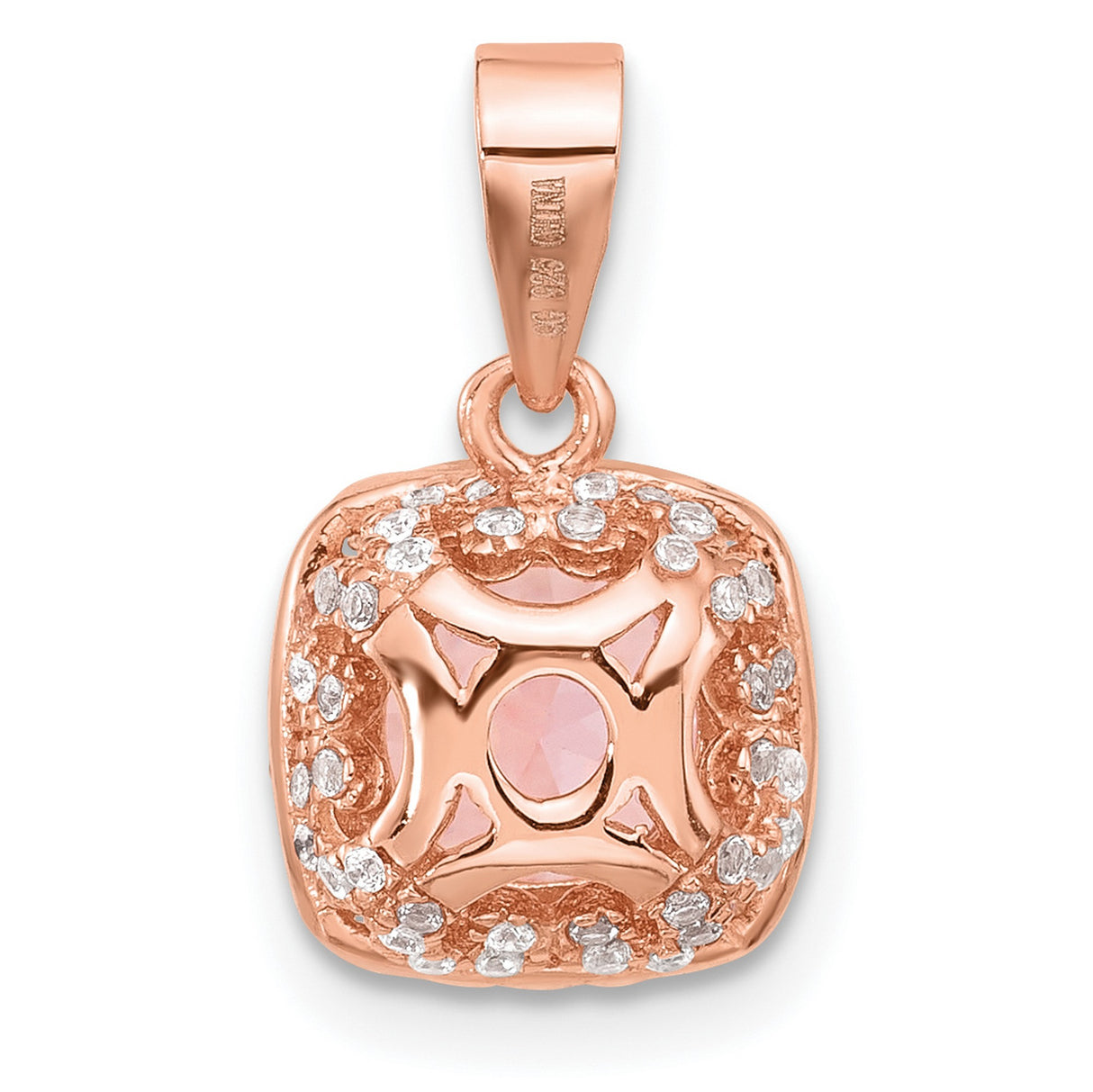 Sterling Silver Halo Pendant with Pink Cubic Zirconia Center and Clear Accents for Women