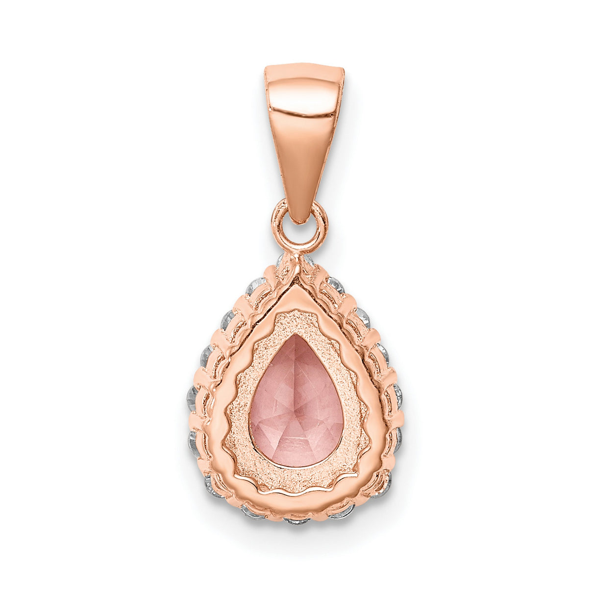 Pink Crystal Center and CZ Teardrop Charm Pendant in Real 925 Sterling Silver