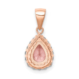 Pink Crystal Center and CZ Teardrop Charm Pendant in Real 925 Sterling Silver
