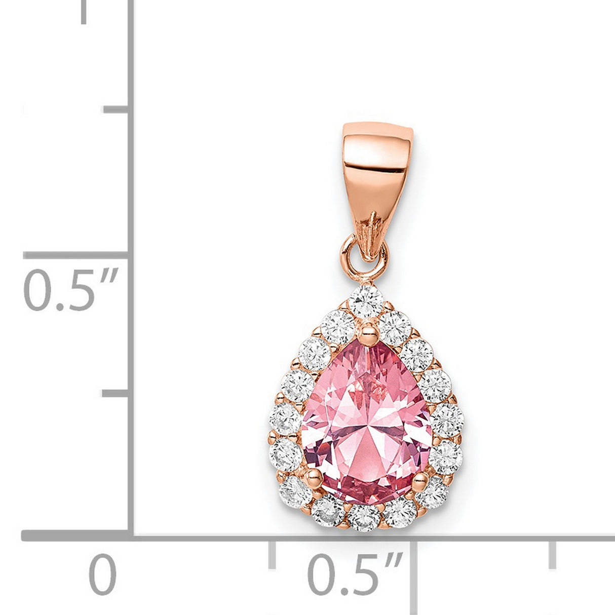 Pink Crystal Center and CZ Teardrop Charm Pendant in Real 925 Sterling Silver