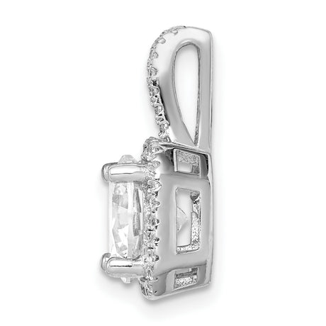 Sterling Silver Halo Pendant with Large Round Cubic Zirconia and Double Halo Design