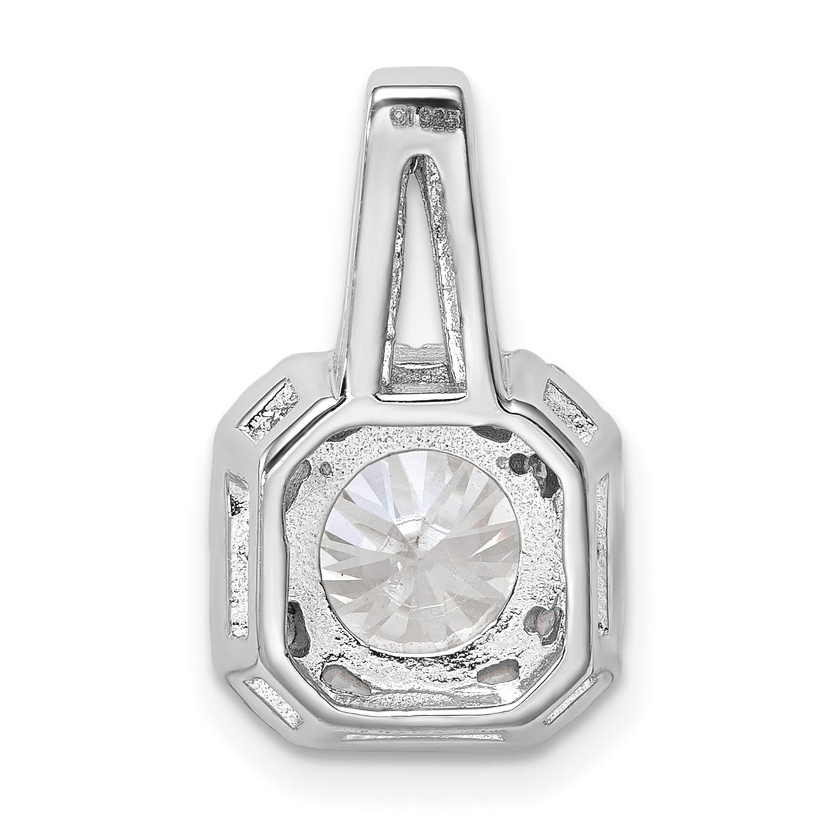 Sterling Silver Halo Pendant with Large Round Cubic Zirconia and Double Halo Design