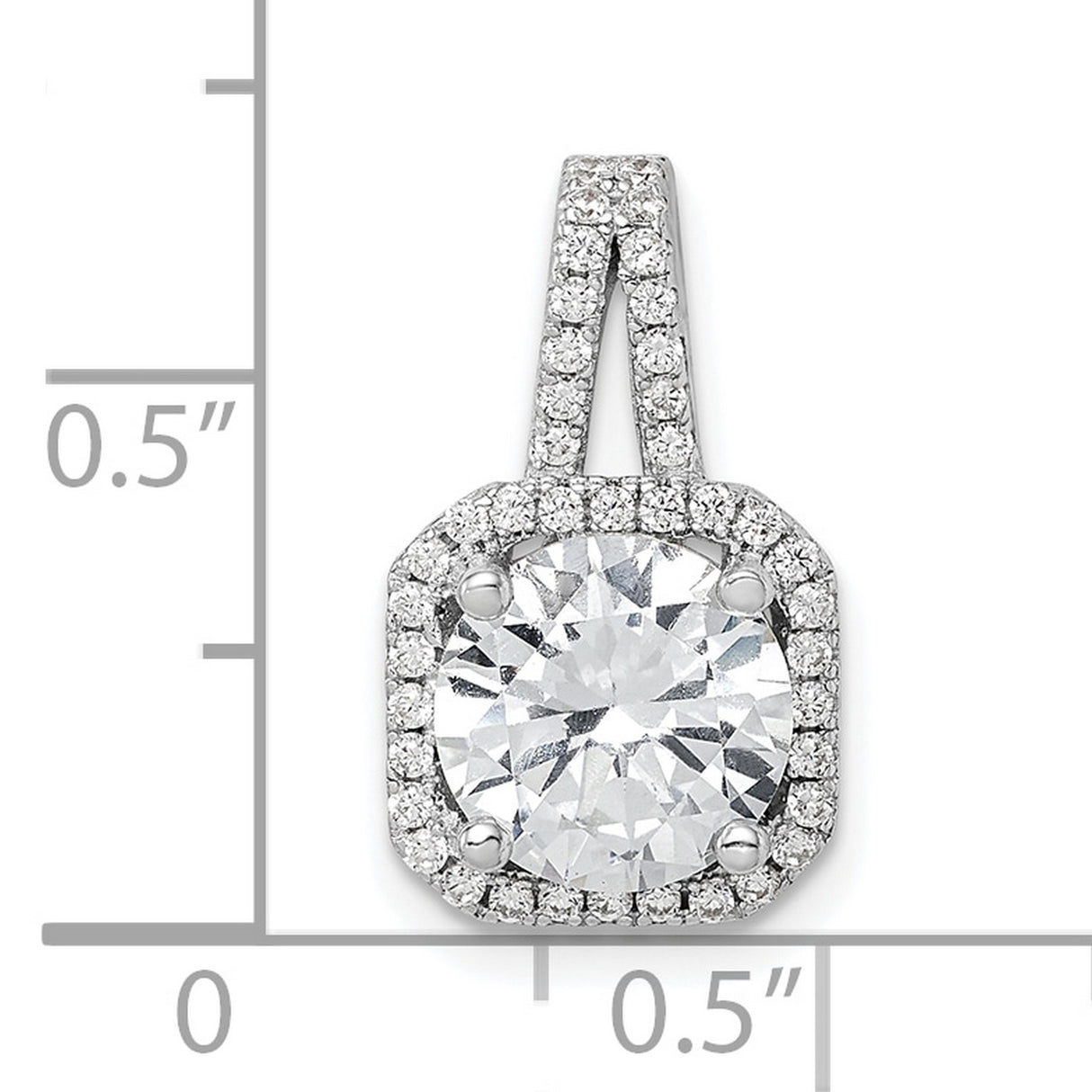 Sterling Silver Halo Pendant with Large Round Cubic Zirconia and Double Halo Design