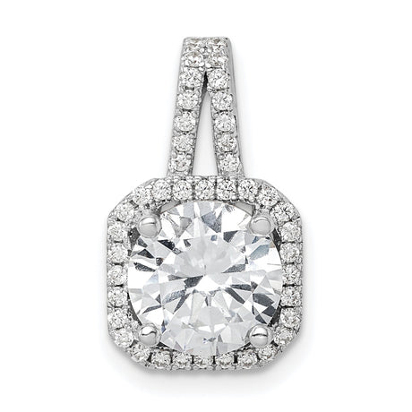 Sterling Silver Halo Pendant with Large Round Cubic Zirconia and Double Halo Design