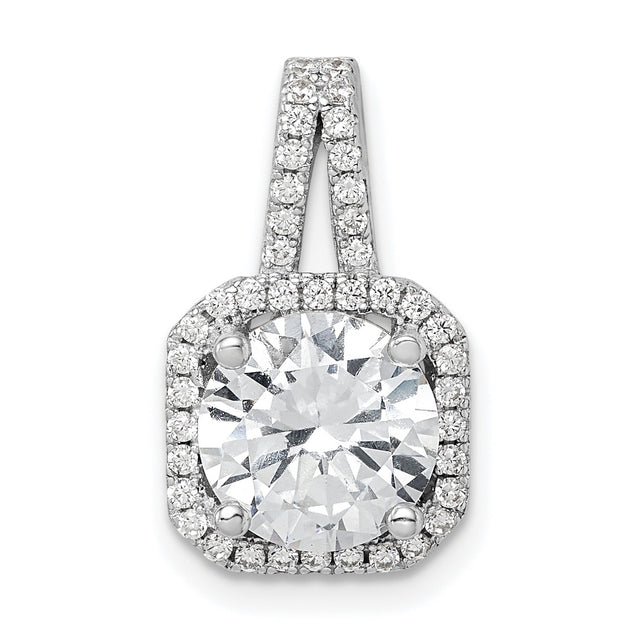 Sterling Silver Halo Pendant with Large Round Cubic Zirconia and Double Halo Design