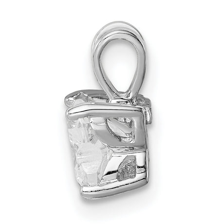 Sterling Silver Floral Pendant with Cushion Cut Cubic Zirconia Solitaire