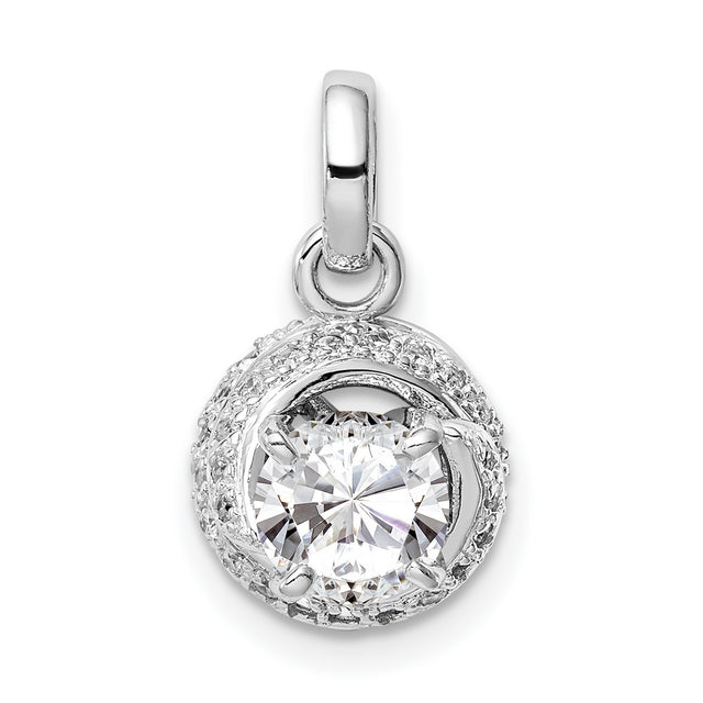 Sterling Silver Pendant with Cubic Zirconia Center, Twist Halo Design for Women