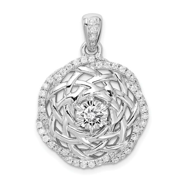 Sterling Silver Celtic Knot Pendant with Cubic Zirconia and Interwoven Design