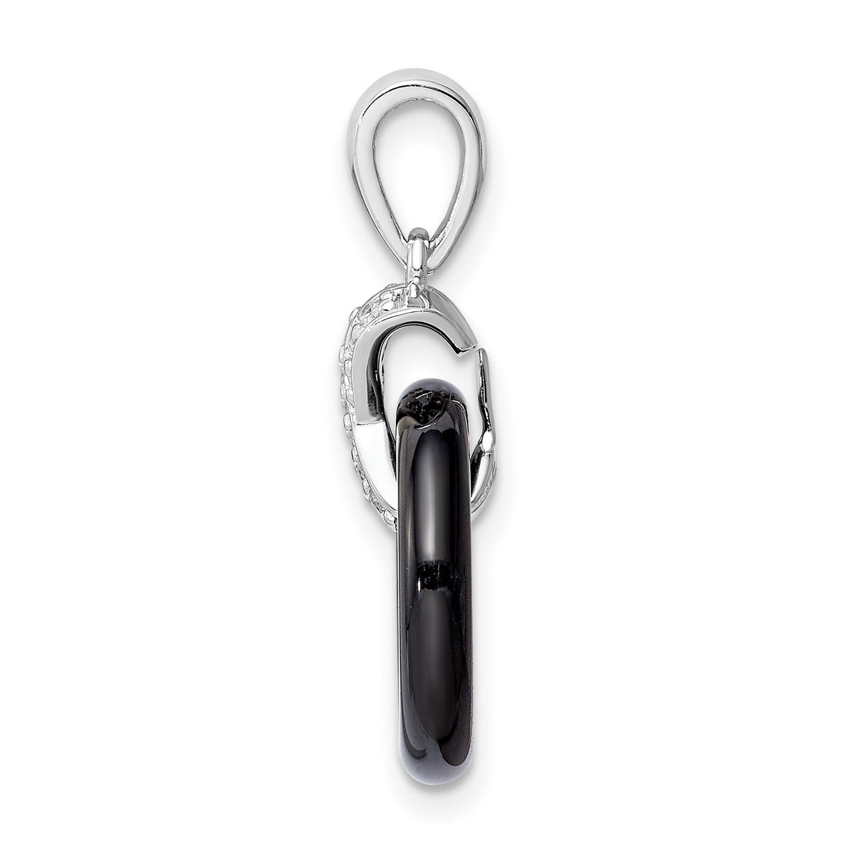Sterling Silver Awareness Pendant with Black Onyx Loop and Cubic Zirconia Ribbon