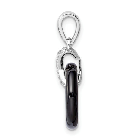 Sterling Silver Awareness Pendant with Black Onyx Loop and Cubic Zirconia Ribbon