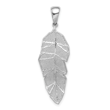 Sterling Silver Feather Pendant with Textured Leaf Design and Polished Accents for Women