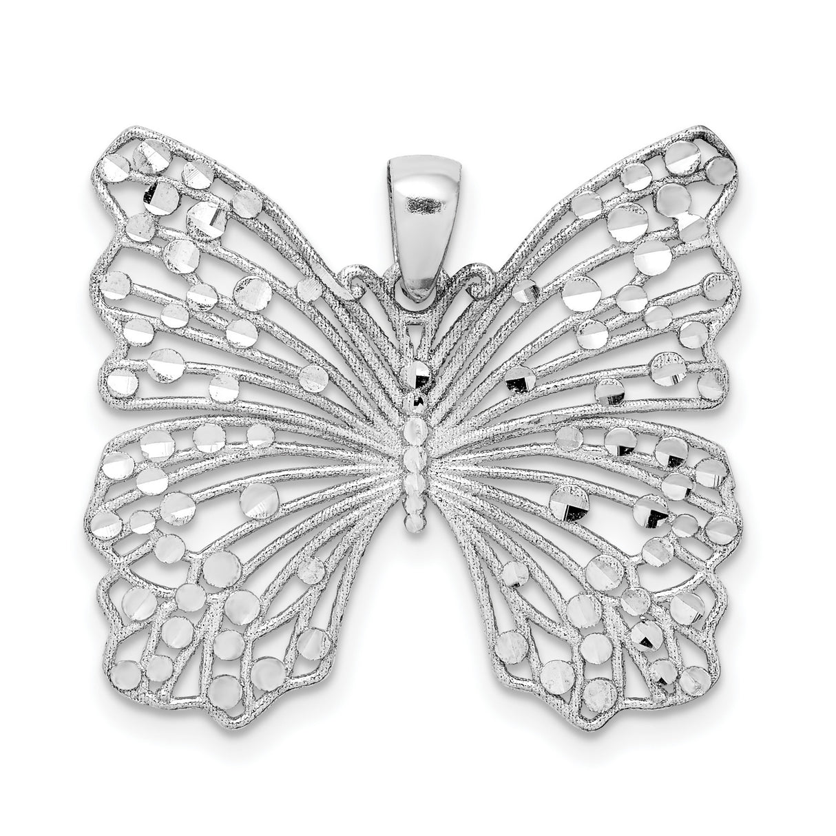 Sterling Silver Butterfly Pendant with Openwork Design and Polished Dot Accents