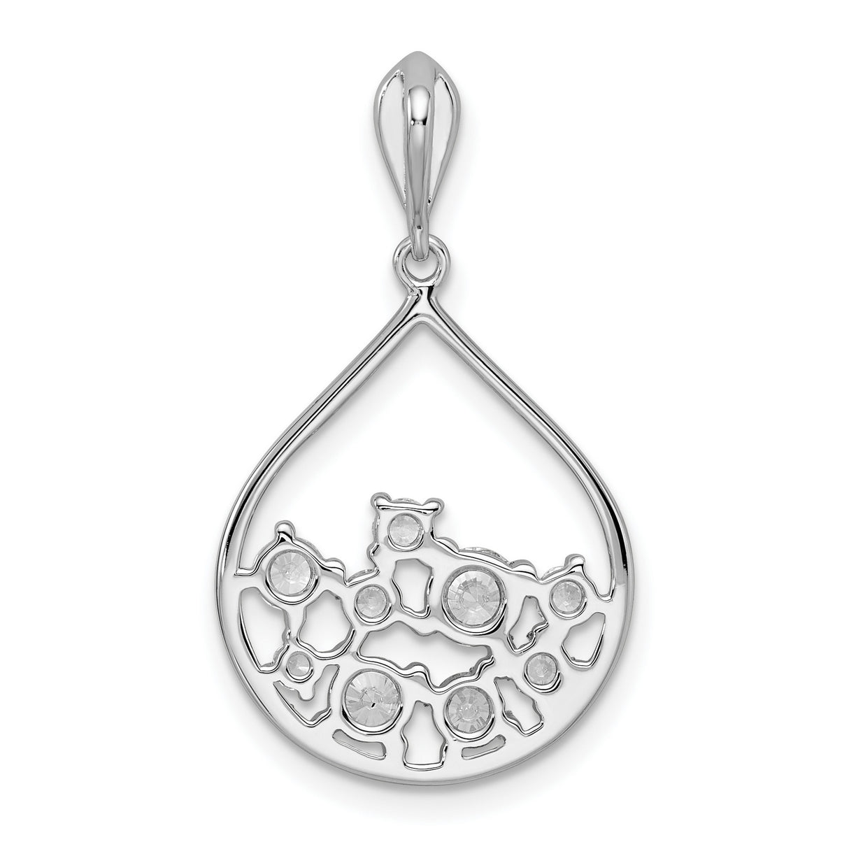 Sterling Silver Teardrop Pendant with Cubic Zirconia, Openwork Drop Charm for Women