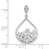 Sterling Silver Teardrop Pendant with Cubic Zirconia, Openwork Drop Charm for Women