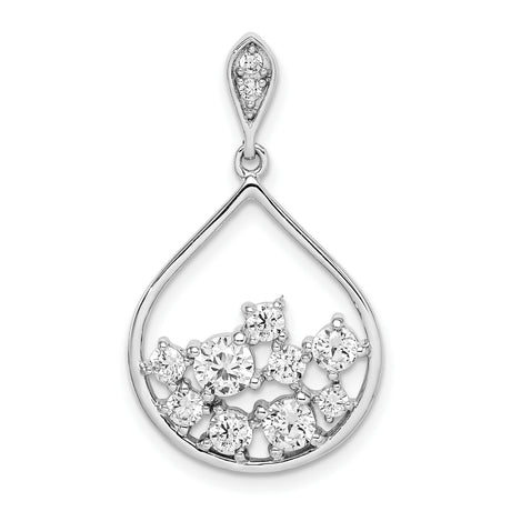 Sterling Silver Teardrop Pendant with Cubic Zirconia, Openwork Drop Charm for Women