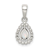 Sterling Silver Teardrop Pendant with Simulated White Opal and Beaded Frame Design