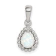 Sterling Silver Teardrop Pendant with Simulated White Opal and Beaded Frame Design