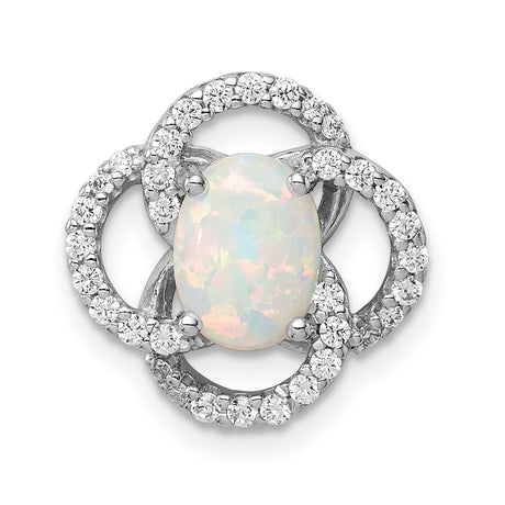 CZ and Lab Created Opal Chain SIide Charm Pendant in Real 925 Sterling Silver