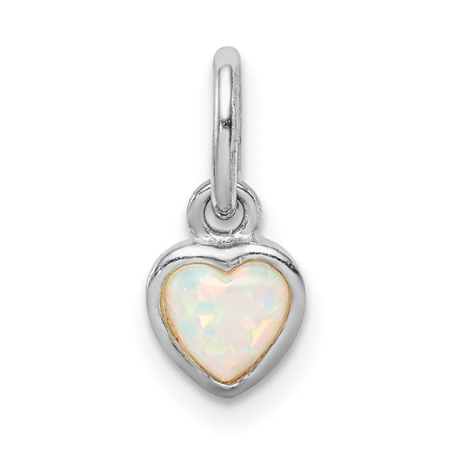 Sterling Silver Heart Pendant with Lab Created Opal Inlay, Polished Finish