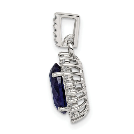 Sterling Silver Pendant with Oval Blue Gemstone and Cubic Zirconia Halo