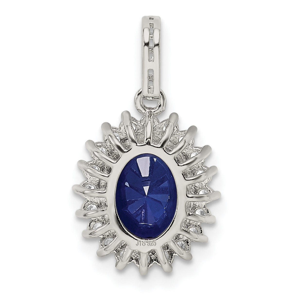 Sterling Silver Pendant with Oval Blue Gemstone and Cubic Zirconia Halo