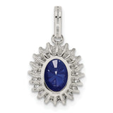 Sterling Silver Pendant with Oval Blue Gemstone and Cubic Zirconia Halo