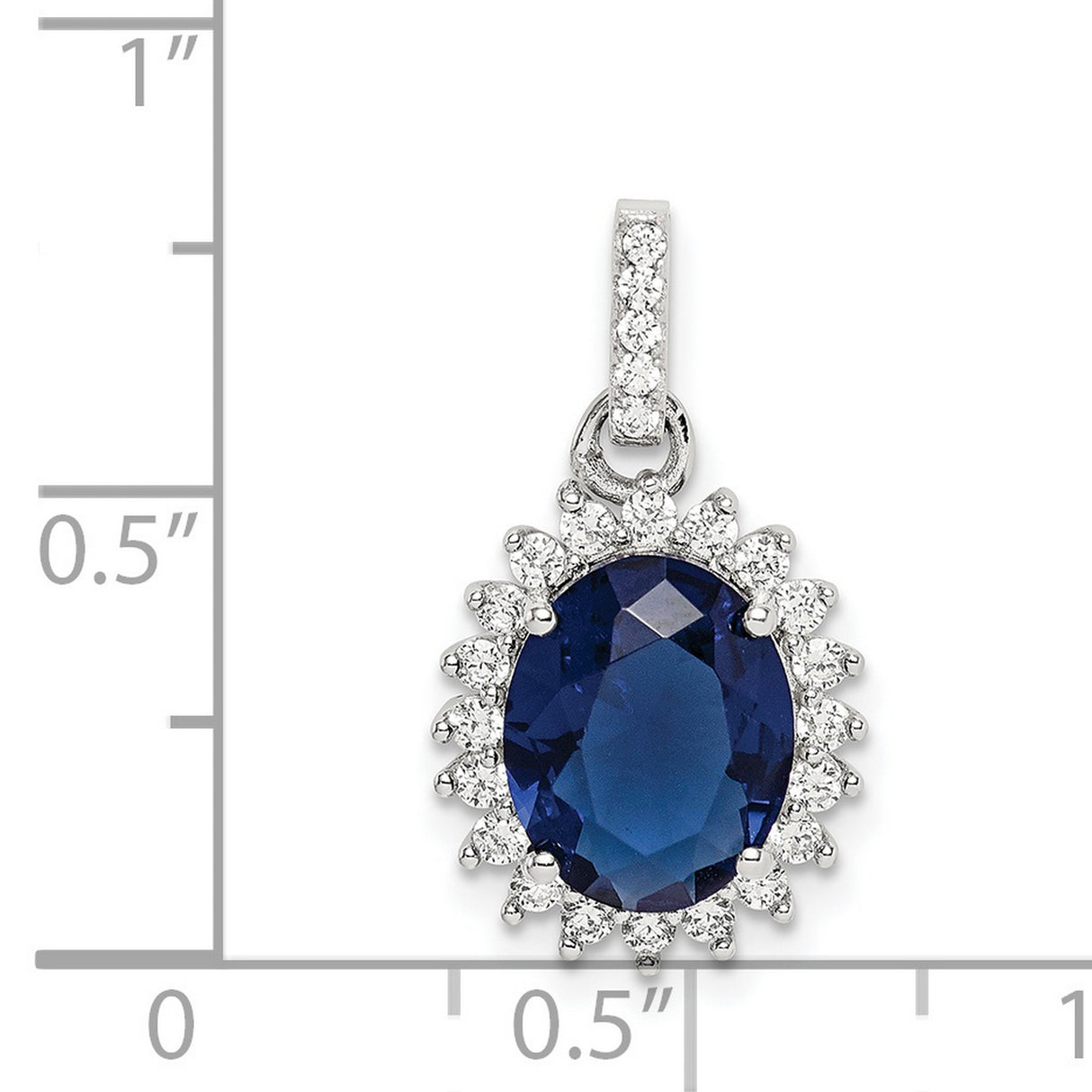 Sterling Silver Pendant with Oval Blue Gemstone and Cubic Zirconia Halo