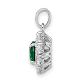 Sterling Silver Halo Pendant with Round Green Glass and Cubic Zirconia Accents