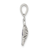 Sterling Silver Flower Pendant with Purple Cubic Zirconia and Clear Accents