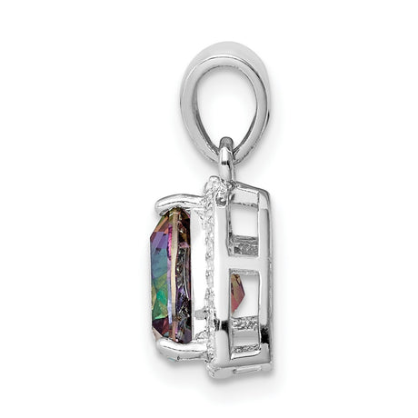 Sterling Silver Pendant with Trillion Cut Mystic Topaz and White Topaz Halo