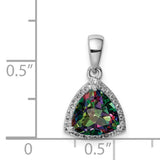 Sterling Silver Pendant with Trillion Cut Mystic Topaz and White Topaz Halo