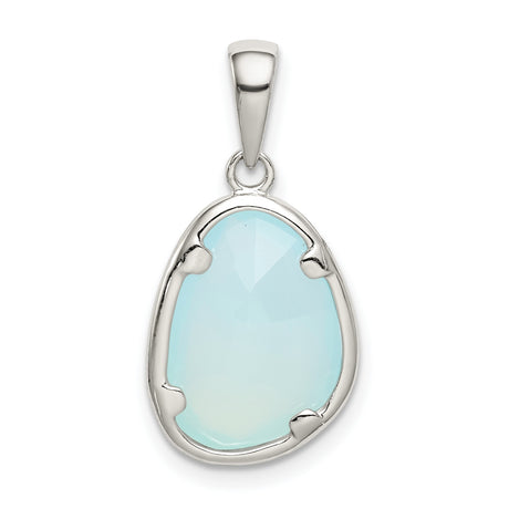 Sterling Silver Pendant with Light Blue Chalcedony, Bezel Prong Setting, Minimalist Style