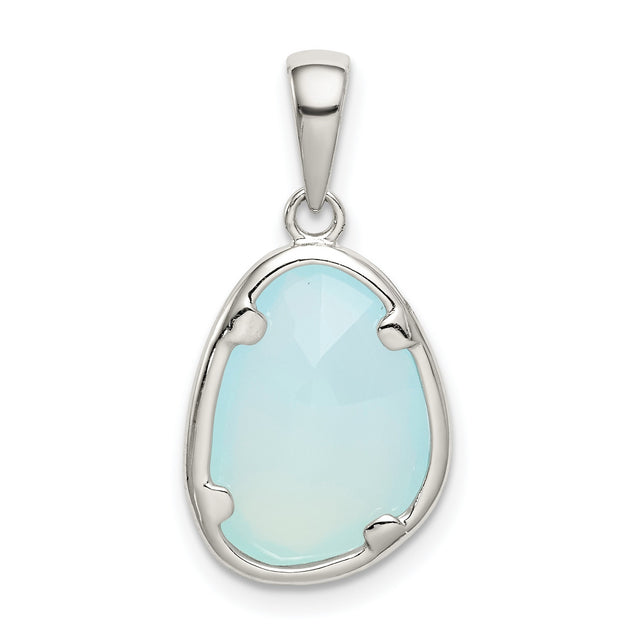 Sterling Silver Pendant with Light Blue Chalcedony, Bezel Prong Setting, Minimalist Style