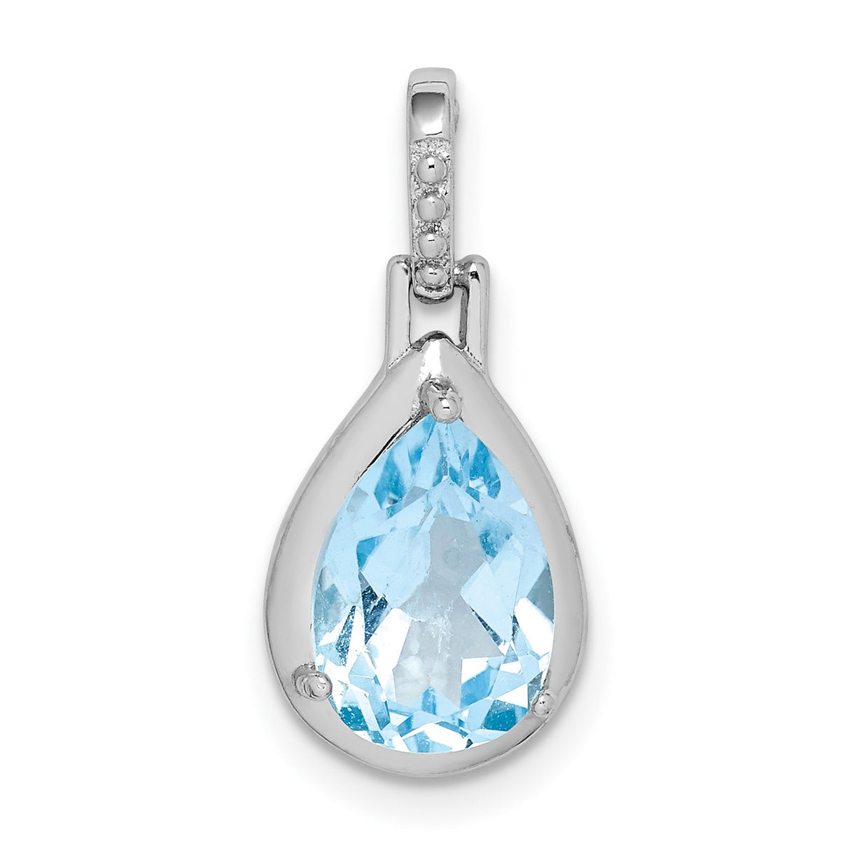 Sterling Silver Teardrop Pendant with Sky Blue Topaz and Beaded Bail for Women