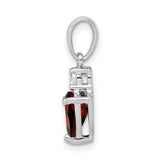 Heart Garnet and White Topaz Charm Pendant in Real 925 Sterling Silver